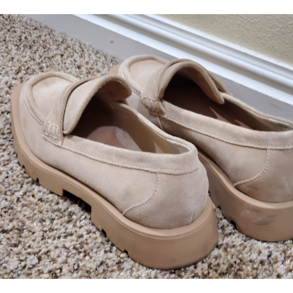 Dolce Vita Suede Lug Sole Loafers Size 9.5 Beige Tan Chunky Platform Shoes - Picture 4 of 7